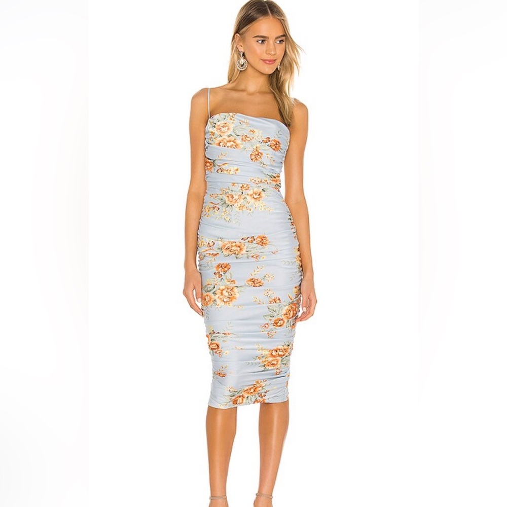Nookie Garden Party Midi dress- baby blue/orange size XL